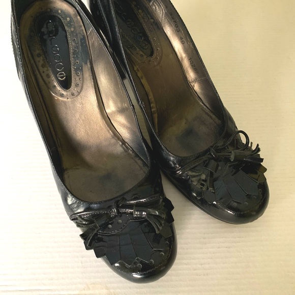 Shiny black real patent leather loafers with tassel & bow comfy block heels Eu39 - Picture 3 of 16